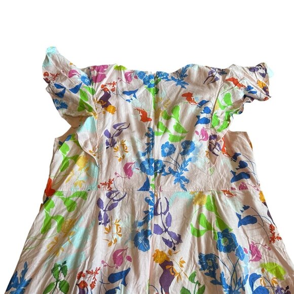 Tanya Taylor Light Pink Colorful Floral Print Dress Midi Short Sleeve Size 18 - Picture 7 of 12